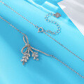 wholesale S925 Sterling Silver Minimalist Design Bow Wheat Chain Necklace for Women, Collarbone Chain with Luxurious Full Diamond Pendant and Engraving-0-2