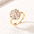 wholesale [Gold-plated] S925 Silver Moissanite Ring with Oval Main Stone, Retro Floral Halo and Double Band, Light Luxury Banquet Style for Women-0-1