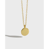wholesale S925 Sterling Silver Korean Version Small Round Pendant, Creative Minimalist Geometric Polished Disc Bean Necklace-18K gold 925 silver