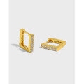 wholesale S925 Sterling Silver Korean Version Ins Small and Unique Design Minimalist Versatile Geometric Square Micro-Paved Zircon Ear Clips for Women-0-0