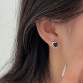 wholesale S925 Sterling Silver Little Red Book Same Style Popular Black Agate Heart Stud Earrings for Women, Small and Exquisite, Luxurious and Delicate Ear Accessories-0-1