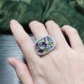 wholesale S925 Sterling Silver Cross-Border Exaggerated Large Ring with Luxurious Group Setting Natural Topaz Rainbow Gemstone Ring-0-3