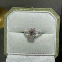 wholesale Metal: S925 Silver Gold Plated Cross-border new champagne color moissanite 1 carat square ring, versatile style for daily wear-Emerald cut 1ct+0.38ct full moissanite US size 6