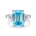 wholesale S925 Silver Icy Cut Ring Blue Sapphire Zirconia High Carbon Diamond Cross-Border TikTok Live Popular Item-0-19