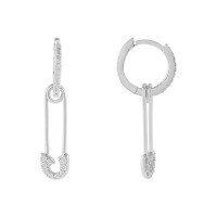 wholesale Metal-based, Trendy Ins Design Ear Cuffs, Pin-style, Zircon-accented Drop Earrings For Street-style Photography-Platinum