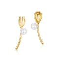 wholesale S925 Sterling Silver New Korean and Japanese Light Luxury Style Fun Fork and Spoon Earrings Creative Pearl Earrings Drop Shipping-0-5