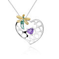 wholesale 925 Silver Enamel Natural Amethyst Pendant Necklace with Designer High-End Gemstone Peter Pan Heart-0-4