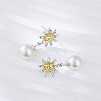 wholesale S925 Sterling Silver Summer Simple Fresh Daisy Pearl Earrings for Women, Versatile Light Luxury Mother's Day Gift-001279-Delivery plastic ear plugs 925 silver