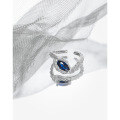 wholesale S925 Sterling Silver 720 Eagle House Girl Original Design Blue Zircon Eagle Eye Textured Wing Open Ring for Women-0-1