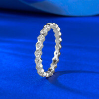 wholesale S925 Sterling Silver Full Diamond Three-Tone Honeycomb Stacking Ring, Minimalist Intricate Hexagonal Niche Overlap Ring-R1475 Platinum 7