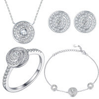 wholesale S925 Silver Jewelry Set with Time Diamond Dial, Including Ring, Earrings, Necklace, and Bracelet-Ring TL-578 + Earrings TLED188 + Necklace TLXL210 + Bracelet TLSL012  US Size 8#