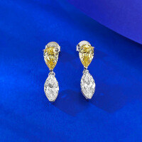 wholesale S925 Silver New Jewelry Waterdrop Marquise Double Stone White Yellow Color Contrast Earrings Zirconia Light Luxury Minimalist-E656 White Yellow Water Drop Horse Eye>925 Silver