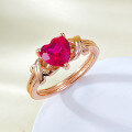 wholesale 925 Silver New Style 7*7 Heart-shaped Red Corundum Ring with High Carbon Diamonds, Simple European and American Ins Style Bestseller-0-2