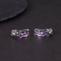 wholesale S925 silver new design natural topaz earrings with cluster-set garnet, peridot, and amethyst gemstones-Natural amethyst earrings