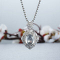 S925 Silver New Chinese Style Glass-Ice Natural Shuidi Jadeite Solitaire Pendant Necklace-0-1