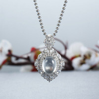 S925 Silver New Chinese Style Glass-Ice Natural Shuidi Jadeite Solitaire Pendant Necklace-Water-like Jade Buddhist Bead Necklace - XL190  925 Silver
