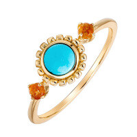 wholesale S925 Silver Plated 14K Gold Geometric Circular Turquoise Ring, Minimalist Niche Retro Style-Turquoise Ring  Size 6