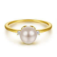 wholesale 925 Sterling Silver Hot-Selling New Inlaid Pearl Women's Ring, Electroplated Gold Without Fading, Minimalist and Fresh Index Finger Ring-Gold>US size 7#