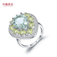 wholesale S925 Sterling Silver Natural Peridot and Amethyst Ring, High-End Fashion Luxury Set with Natural Colored Gemstones-Natural Green Amethyst Ring  US Size 9