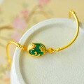 wholesale Gold-plated 925 Silver with Certificate, Retro Fish-themed Jade Jewelry, Ice-Type Green Chalcedony Agate Bracelet for Women-0-1