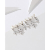 wholesale 925 Sterling Silver Pearl Earrings for Women, Light Luxury Advanced Sense Retro Fringe Full Diamond Four-Pointed Star Stud Earrings, Niche Ear Accessories-Shell Pearl Earrings-with Plastic Earplugs 925 Silver