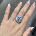 S925 Silver Lab-Grown Sky Blue Spinel Ring, 6*8mm Rectangular, Fashion Niche Style-0-3