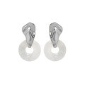 wholesale S925 Sterling Silver Korean Version Ins Minimalist Design Irregular Surface White Crystal Pendant Textured Earrings for Women-0-5