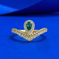 wholesale S925 Sterling Silver Simulated Emerald 5*3mm Pear-Shaped Fresh and Delicate Bezel Set Ring-R1496 Gold Ring Size 5