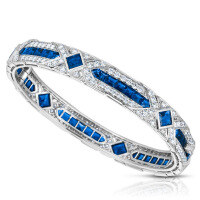 wholesale 925 Silver Gold-Plated Bracelet with High-Carbon Diamonds Royal Blue Art Deco Retro Versatile Jewelry for Women-GRC cultured cobalt spinel - peacock blue 925 silver
