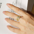 Zircon Geometric Design Three-Row Ring for Women, Light Luxury, Versatile Commuting Style-0-1