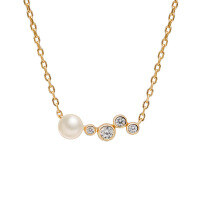 wholesale S925 Silver Plated 14K Gold French Retro Minimalist and Delicate Style Irregular Pearl White Zircon Necklace-Pearl White Zirconium Irregular Necklace 925 Silver