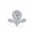 S925 Silver Moissanite Ring, Women's Luxury 2-Carat Pear-Shaped Drop Design-0-1
