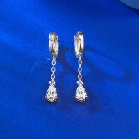 wholesale S925 Silver Two-Tone Tassel 4*6mm Pear-shaped Earrings for Women, Fashionable and Elegant Banquet Party Style-E634 White 925 Silver