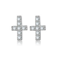 wholesale S925 Sterling Silver Small Cross Earrings for Women, Unique Design Fashion Perfect Ten Earrings, European and American Style Earrings-Platinum 925 silver