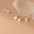 wholesale S925 silver diamond-encrusted five-petal flower screw pin cat paw ear stud without earplugs threaded hollow-out luxury earrings G9858-0-1