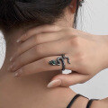 wholesale S925 Silver Trendy White Cross-Border Twisted Snake Ring for Women, Niche Design Ins Hip-Hop Index Finger Ring-0-3