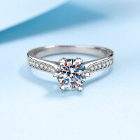 wholesale Pt950 plated S925 silver one-carat moissanite ring for women with empty setting, available for dropshipping-6.5mm zircon 15