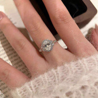 S925 Sterling Silver Crown Oval Moissanite Women's Two-Carat Ring with Adjustable Band-High-carbon diamond, oval shape, 2 carats; Hong Kong size 18 (US size 8)