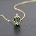 wholesale 10K Gold Japanese Retro Luxury Green Crystal Pendant Necklace, Versatile for Commuting and Daily Wear, Jewelry Wholesale-0-2