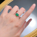 wholesale [925 Sterling Silver] Mu Jing Jewelry Live Stream Edition 7*9mm Rectangular Simulated Emerald Minimalist Pagoda Ring for Women Cross-Border-0-3