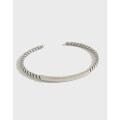 wholesale S925 Sterling Silver ST022 Korean Style Simple Vintage Distressed Twist Rope Square Tube Retro Silver Bracelet Bangle-0-0
