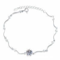 S925 Silver Moissanite D-Color 1ct Snowflake Heart Bracelet Wholesale-6.5mm high-carbon stone  925 silver