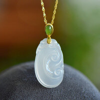 wholesale Gold-plated 925 Silver with Jasper Clasp Inlaid with Gemstone, Agate, and White Chalcedony Ruyi Pendant Necklace for Women-Gold pendant (without chain)  925 silver