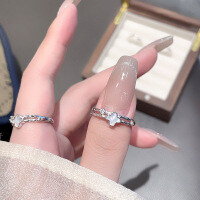 wholesale S925 Sterling Silver White Shell Lucky Four-Leaf Clover Ring for Women, Light Luxury High-End Sense, Adjustable and Versatile for Daily Wear-White Shell Four-Leaf Clover Double Line Ring / Approx. 1.71g &gt; JZ014613 Sterling Silver