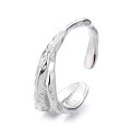 wholesale S925 Sterling Silver European and American Cross-Border Geometric Irregular Concave-Convex Texture Creative Niche Open-Angle Ring for Women-0-4