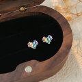 wholesale 999 Silver Enamel Rainbow Heart Stud Earrings, Small and Delicate, Sweet and Lovely for Women-0-5