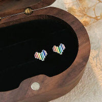 wholesale 999 Silver Enamel Rainbow Heart Stud Earrings, Small and Delicate, Sweet and Lovely for Women-Sterling silver
