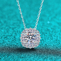 S925 Silver Moissanite Luxury Tapered Square Pendant Necklace-6.5mm zircon  925 silver
