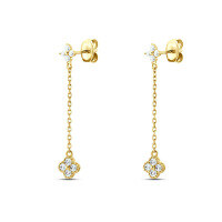 wholesale S925 Sterling Silver Chain Tassel Earrings With Petal Design,ins。-Golden White Diamond