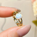 wholesale Rose gold plated S925 silver with one-carat white opal ring for women, live stream on Xiaohongshu-0-1
